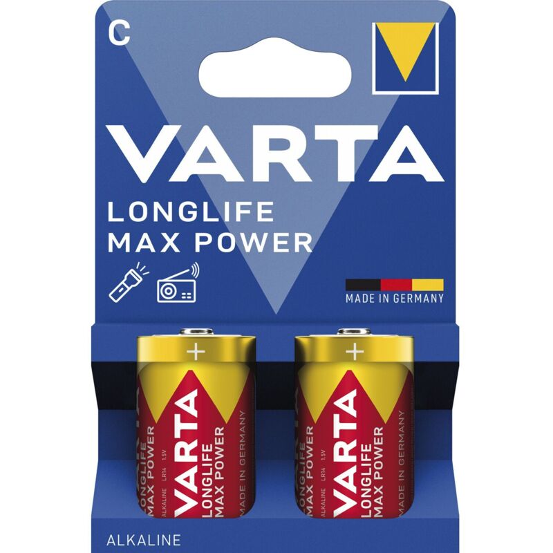 Varta - Longlife Max Power c LR14 Alkali-Mangan Batterie 1,5V 2 Stück - Präzise Energie für Audio-Geräte und ferngesteuertes Spielzeug