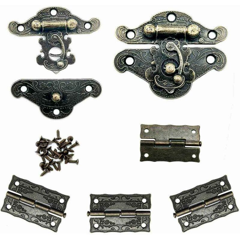 2 antike Vintage-Design-Schmuckkästchen mit Schlössern und 4 Vintage-Scharnieren, inklusive ausreichend bronzefarbener Schrauben