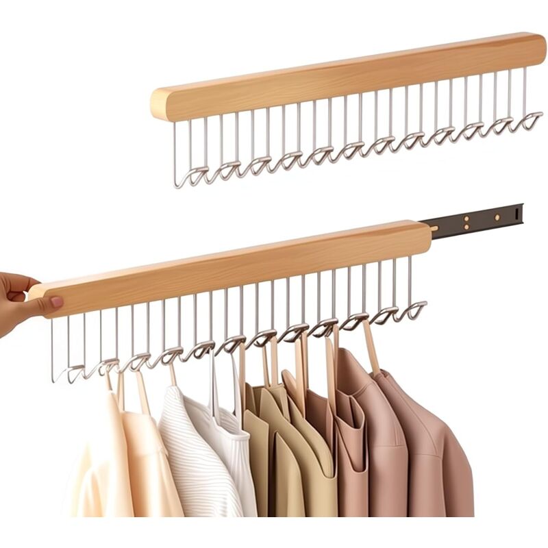 2 ausziehbare Kleiderbügel für Schränke - 12 Schnallen für Gürtel, Krawatten, Westen, Schals und Schmuck - Linke Schienenverlängerung für
