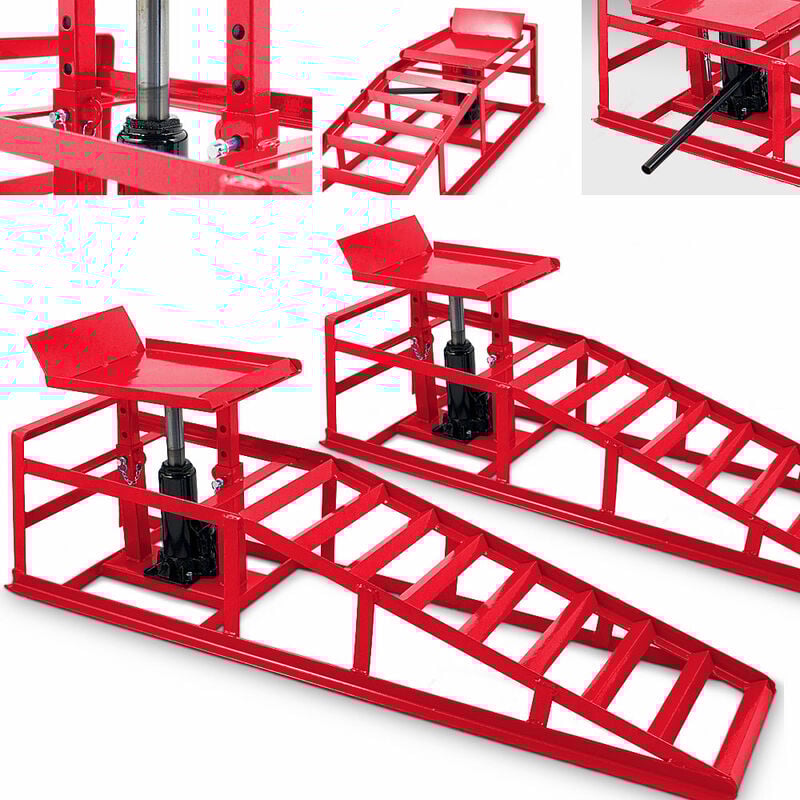 Bituxx - 2 Auto pkw Auffahrrampen mit Wagenheber Wartungsrampe Hebebühne 2000kg in Rot