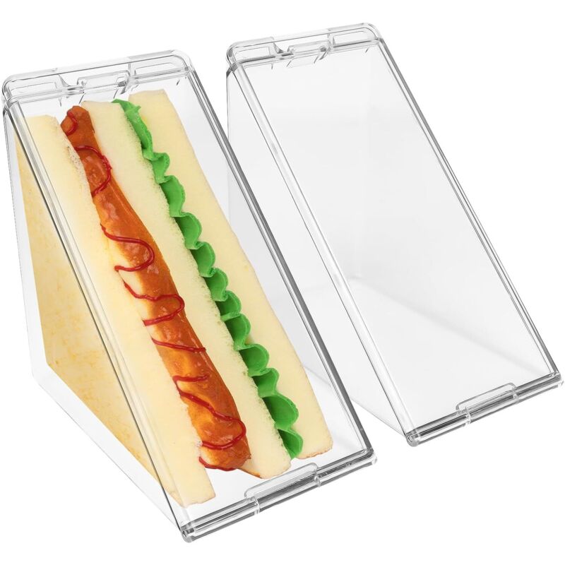 2 dreieckige Sandwichboxen mit transparentem Deckel, tragbar, für Picknicks, zur Aufbewahrung von Feinkost.
