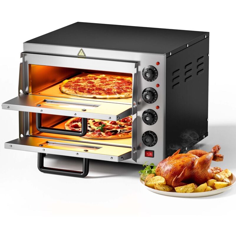 2-Etagen Pizza-Backofen 3000W mit Cordierit Stein für Pizza wie aus dem Steinofen Pizzaofen Backofen