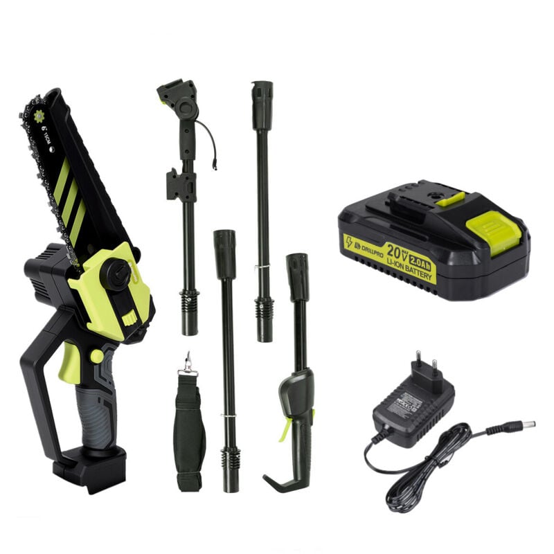 2-in-1 6 Zoll Teleskop-Kettensäge & Mini-Kettensäge, bürstenloser Akku-Trimmer mit 1 Akkus, bürstenloser Motor, Verlängerung bis zu 2 m