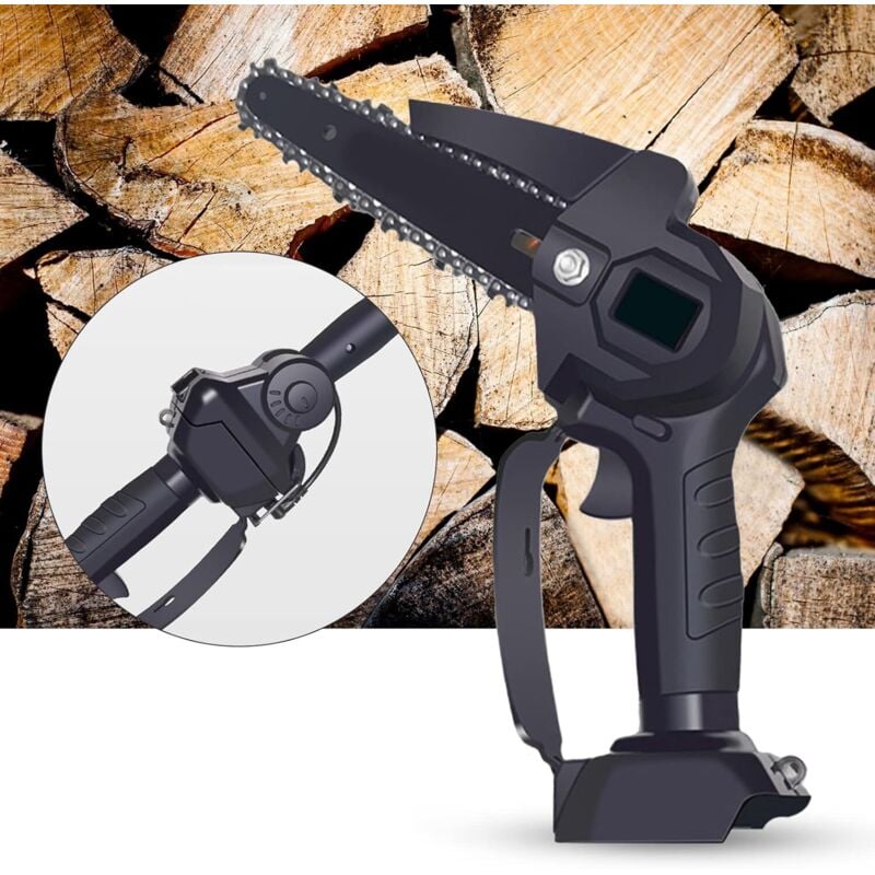 2-in-1 Akku-Mini-Stangensäge, 15 cm bürstenlose Kettensäge mit 1 Akku, abnehmbarem langen Griff, leistungsstarke elektrische Kettensäge zum