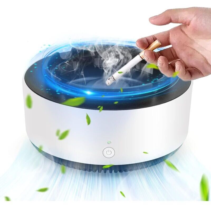 2-in-1-Aschenbecher mit Luftreiniger – Intelligenter elektronischer Lufterfrischer mit Filter für Zuhause, Auto, Weiß