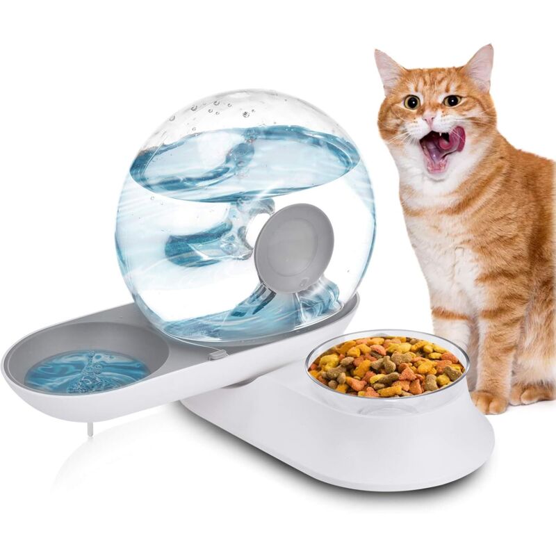 2-in-1-Automatischer Futter- und Wasserspender für Haustiere mit 2,8-l-Katzenfutterautomat und 240-g-Napf für Katzen, Hunde und Haustiere