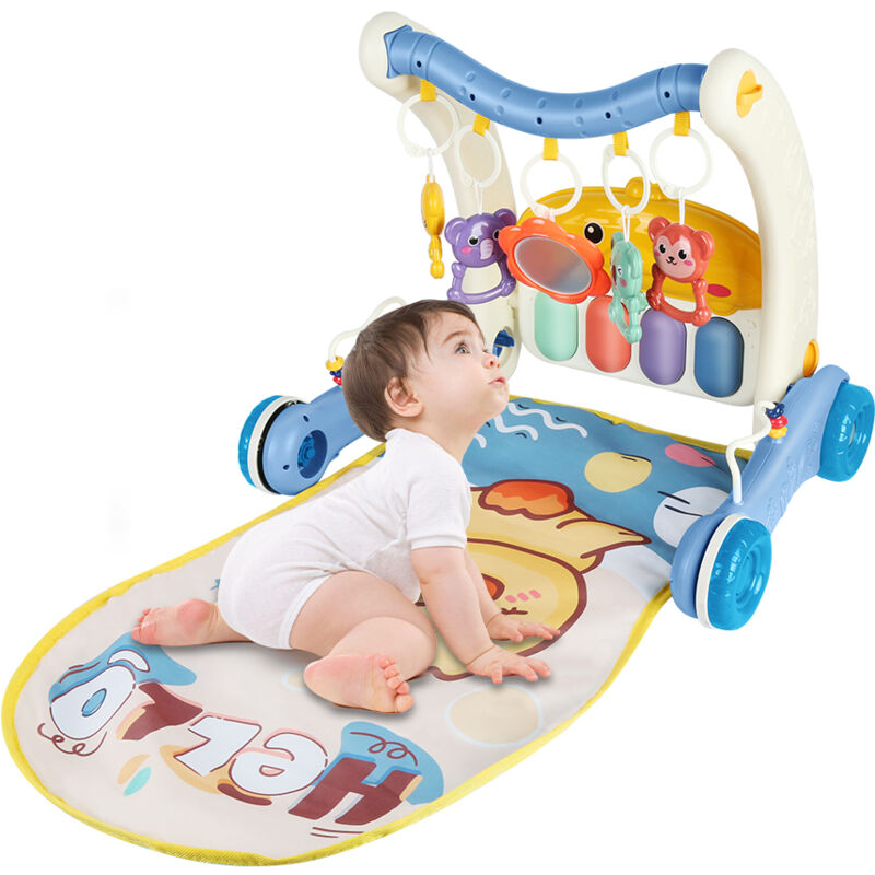 Haloyo - 2 in 1 Baby-Lauflernhilfe Aktivitätsmatte, Baby Spielgerät, mit Play Piano Musikalische Lichter, 0 bis 12 Monate, Blau