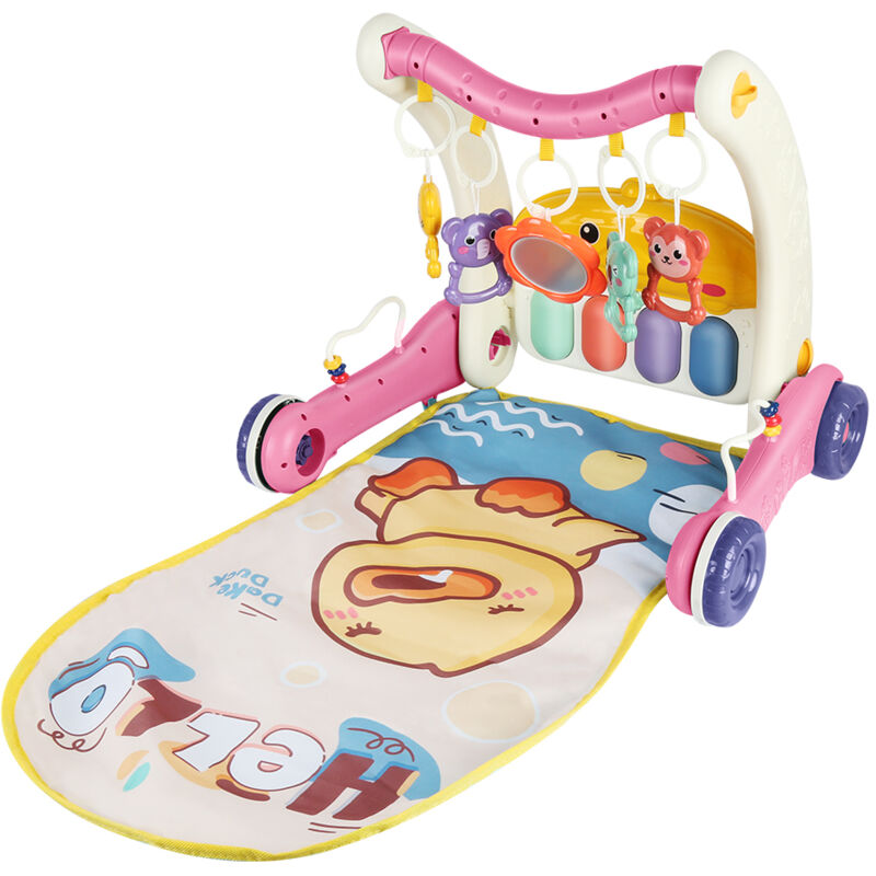 Haloyo - 2 in 1 Baby-Lauflernhilfe Aktivitätsmatte, Baby Spielgerät, mit Play Piano Musikalische Lichter, 0 bis 12 Monate, Rosa