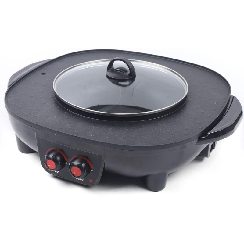 2 In 1 Hotpot und Grill, Elektrischer Hotpot Topf Elektrogrill Antihaft-Rauchloser Grillofen, Indoor Korean bbq Grill Barbecue Fondue Raclette, für