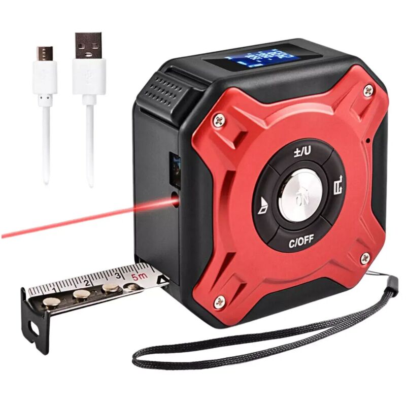 2-in-1-Laser-Maßband, wiederaufladbares Laser-Maßband mit 40 m Laser und 5 m Band, per USB wiederaufladbar mit LCD-Hintergrundbeleuchtung,