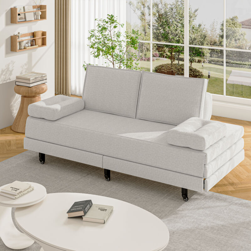 2-in-1 Multifunktions-Schlafsofa, Tagesbett 90/180x200cm, Ausziehbett, Tagesbett, Ausziehbett, Schlafsofa für Schlafzimmer und Wohnzimmer, Weiß