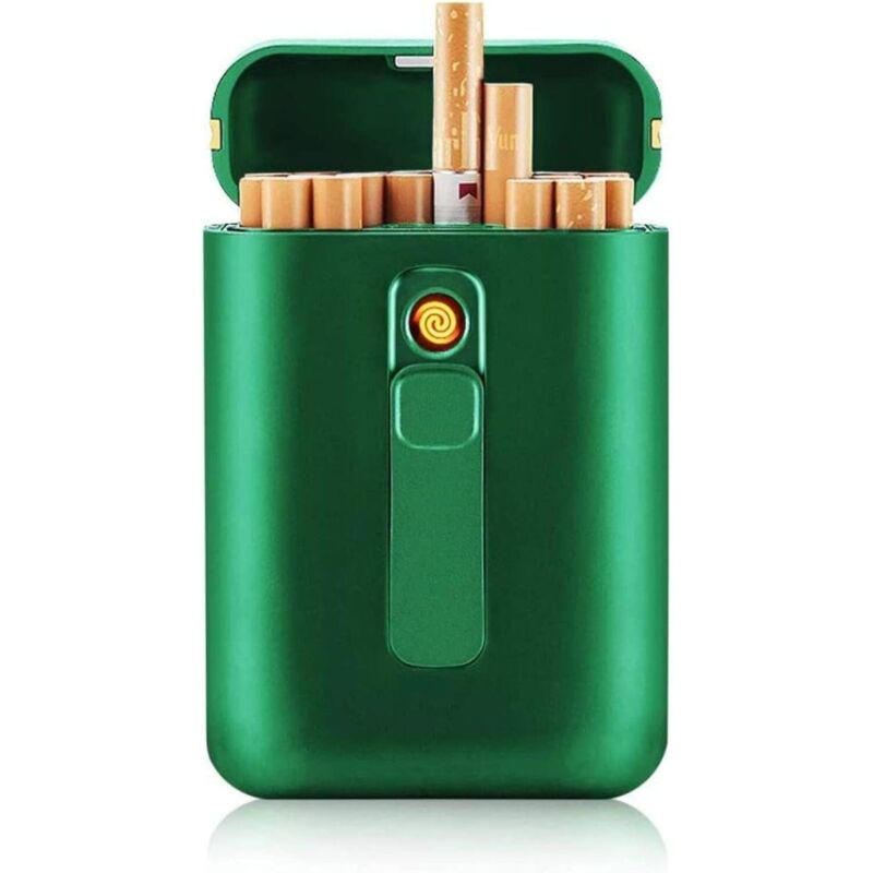 2-in-1 USB-Feuerzeug, wiederaufladbares elektrisches Feuerzeug, flammenlos, winddicht, Zigarettenetui, Grün