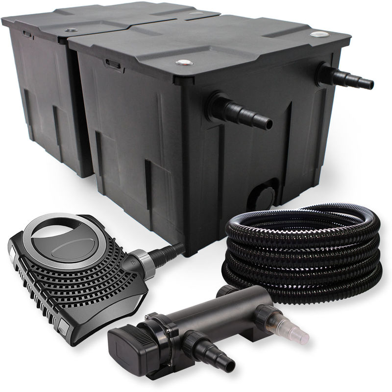SunSun Komplettset: CBF-350B Teichfilter bis 60000 L Teichfilteranlage als Durchlauffilter, CTF-8000 SuperECO Teichpumpe 8000l/h 70W, CUV-318