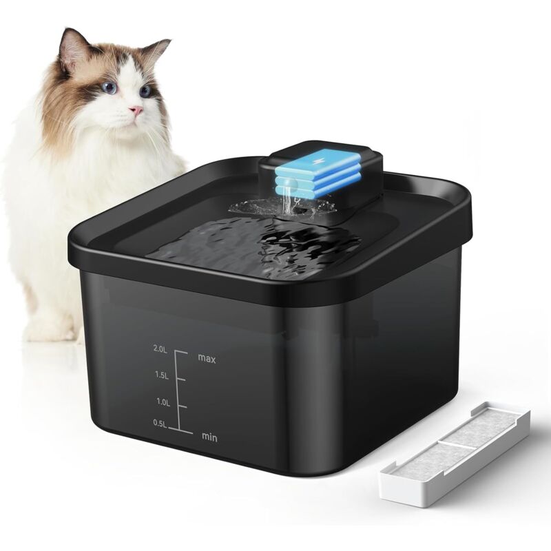 2-Liter-Katzentrinkbrunnen, 4000-mAh-Katzentränke, kabellos, mit Infrarotsensor, leise und kabellos.