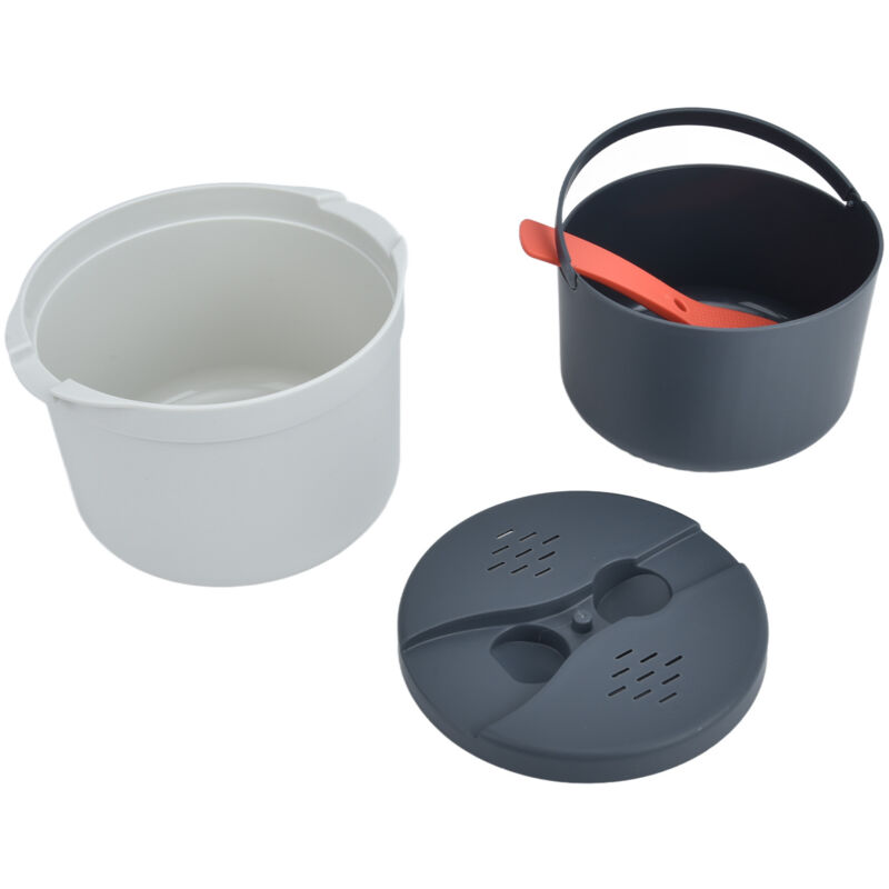 2-Liter-Mikrowellen-Reiskocher mit Löffel und Sieb, Mehrzweck-Kochset, Orange