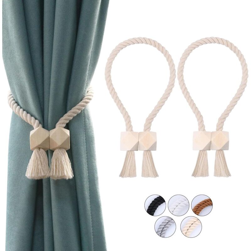 2 Packungen magnetische Vorhang-Raffhalter, handgewebte Vorhanghalter aus Baumwolle, Vorhanghalter, Vorhang-Raffhalter, Vorhang-Raffhalter für