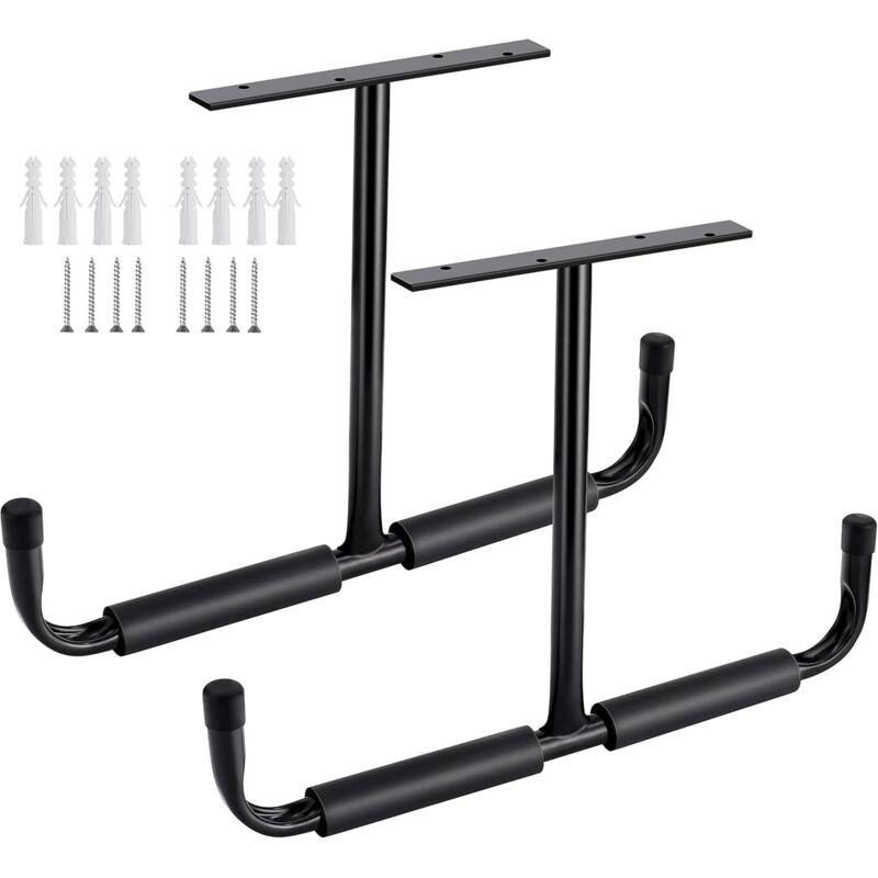 2 Packungen, schwarz) Garagen-Deckenaufbewahrungshaken aus Stahl, robustes Aufbewahrungsregal zum Aufhängen von Bauholz, Fahrrädern, Werkzeugen,