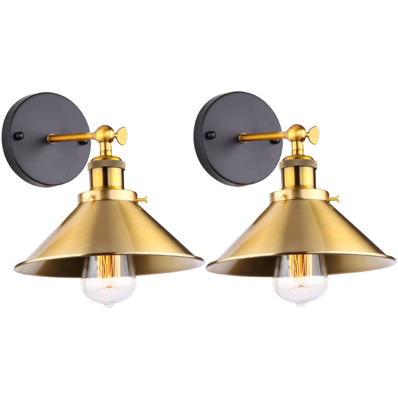 2 Pcs Wandleuchte Vintage 180° Verstellbare Wandlampe Industrielle E27 aus Eisen Käfig Lampenschirm Deckenleuchte für Flur Wohnzimmer (Gold)