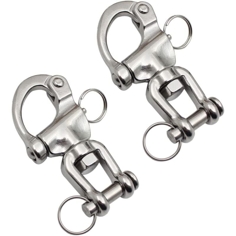 2 Stück drehbarer Karabinerhaken aus Edelstahl, Schnellverschluss-Schäkelhaken zum Segeln und Tauchen