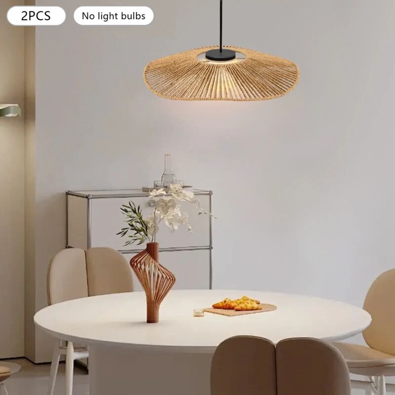 2 renovierte chinesische Vintage Beleuchtung handgefertigte Lampen, runde Vintage gewebte Lampen, 11.81 1.97in