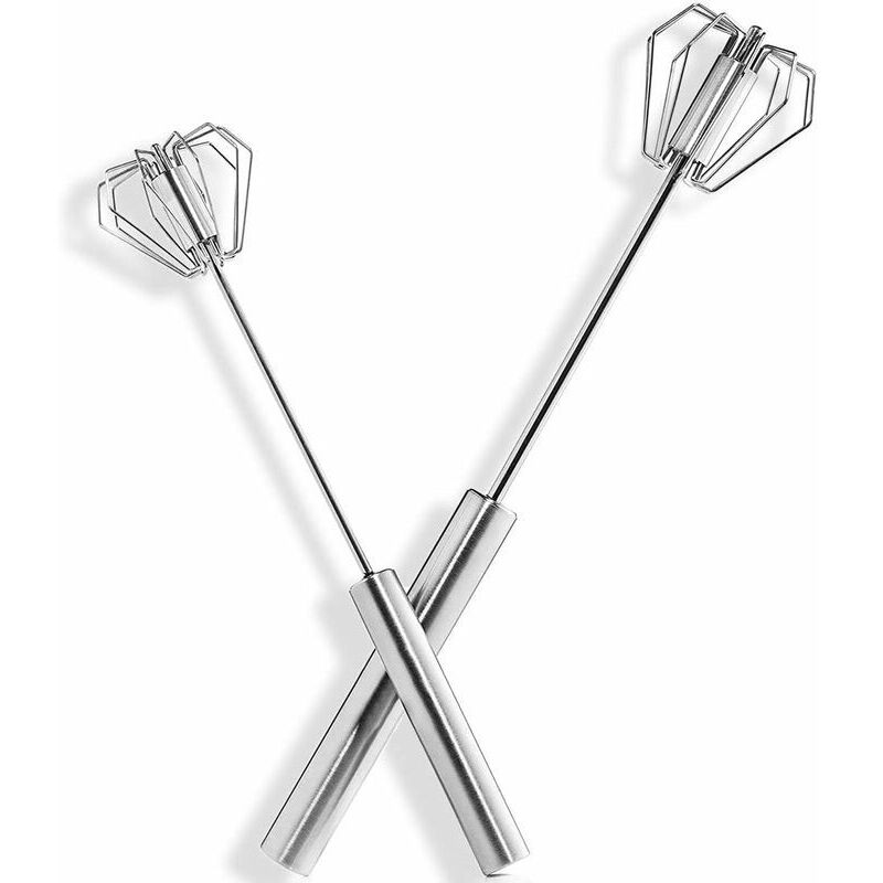 Jalleria - 2 rotierende Schneebesen, Handmixer, Rotationsmixer aus Edelstahl, halbautomatische Küchenutensilien (12 Zoll + 10 Zoll)