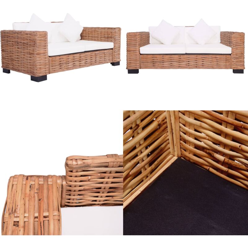 2-Sitzer Gartensofa Natürliches Rattan - Rattengartenmöbel - Outdoor-Sofa - Esszimmergarnitur - Balkonmöbel - Terrassenmöbel - Home & Living