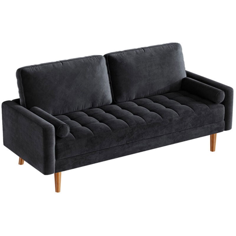 2-Sitzer-Sofa aus Samt mit 2 Kissen, gerades Sofa mit Armlehnen, Loveseat-Sofa mit gerollten Armlehnen, 148 x 78 x 85 cm, Schwarz