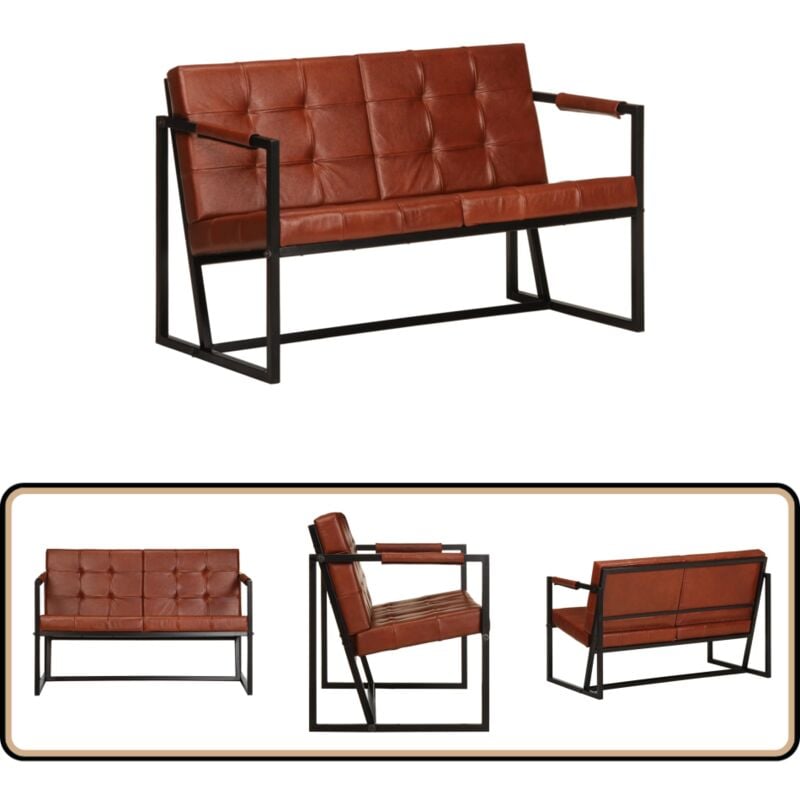 2-Sitzer-Sofa Braun Echtes Ziegenleder - Ledersofa - 2-Sitzer Sofa - Couch - Vintage Sofa - Braun Sofa