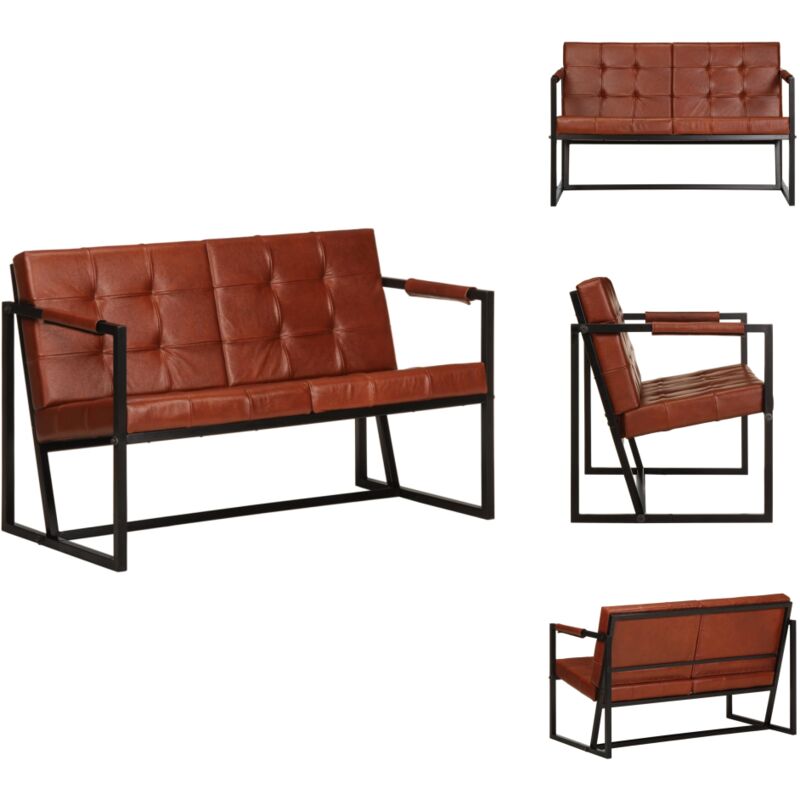 2-Sitzer-Sofa Braun Echtes Ziegenleder - Ledersofa - 2-Sitzer Sofa - Couch - Vintage Sofa - Braun Sofa