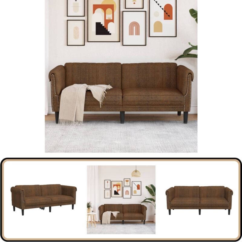 2-Sitzer Sofa Braun Kunstleder Wildleder-Optik - 2-Sitzer Sofa - Wohnzimmersofa - Lederlook Sofa - Braun Sofa - Gemütliches Sofa