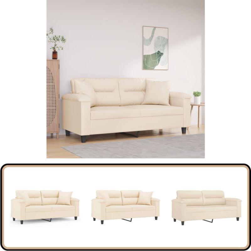 2-Sitzer-Sofa mit Kissen Beige 140 cm Mikrofasergewebe - Mikrofaser Sofa - Beige Sofa - Wohnzimmersofa - Gemütliches Sofa - Couchtisch