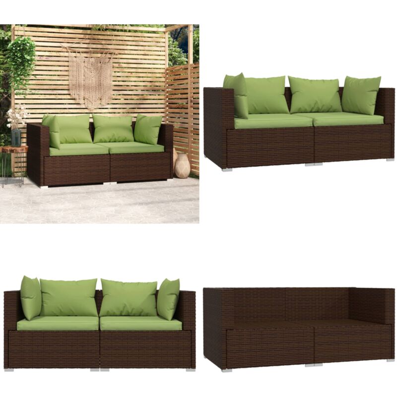 2-Sitzer-Sofa mit Kissen Braun Poly Rattan - Gartenmöbeln - Ratan Möbel - Eck Sofa - Außenbereichs Möbel - Balkon Möbel - Home & Living