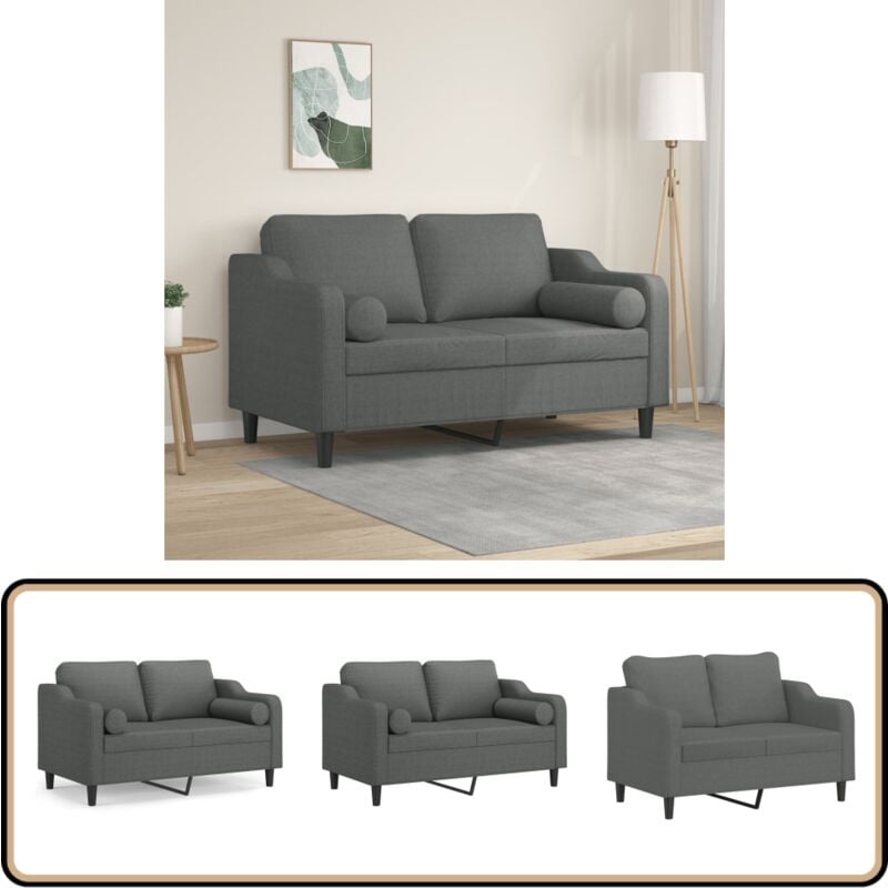 2-Sitzer-Sofa mit Zierkissen Dunkelgrau 120 cm Stoff - 2-Sitzer-Sofa - Wohnlandschaft - Grau Sofa - Gemütliches Sofa - Couchtisch