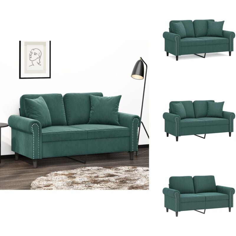 2-Sitzer-Sofa mit Zierkissen Dunkelgrün 120 cm Samt - Samtsofa - Wohnzimmersofa - 2er Sofa - Dunkelgrünes Sofa - Gemütliches Sofa