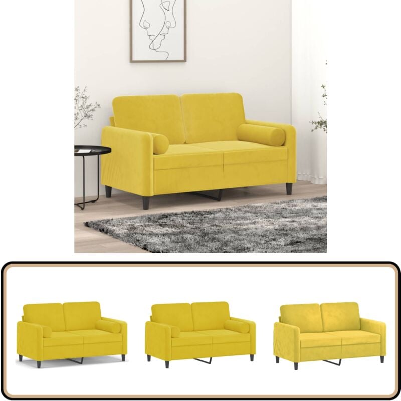 2-Sitzer-Sofa mit Zierkissen Gelb 120 cm Samt - Samtsofa - 2-Sitzer-Sofa - Wohnzimmersofa - Gemütliches Sofa - Couch Gelb