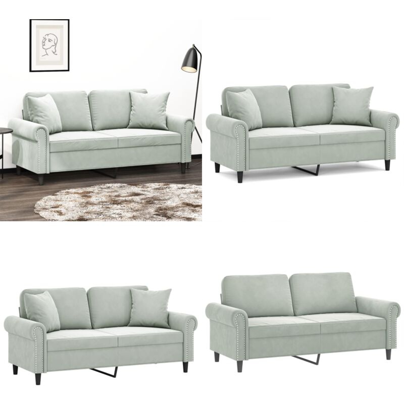 2-Sitzer-Sofa mit Zierkissen Hellgrau 140 cm Samt - Samtsofa - Wohnlandschaft - 2er Sofa - Grau Sofa - Gemütliches Sofa - Home & Living