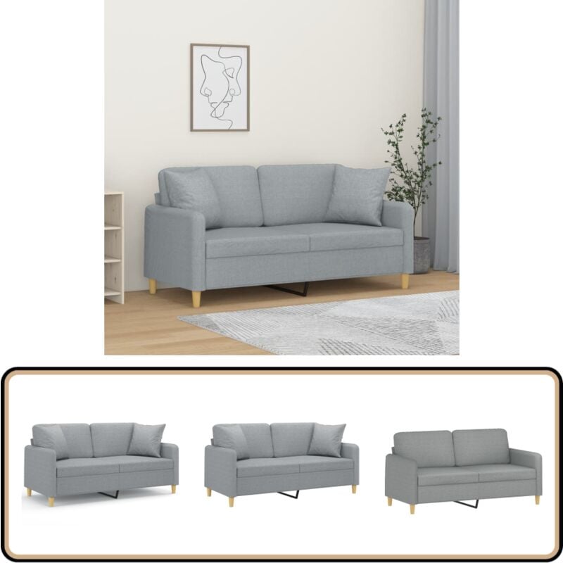 2-Sitzer-Sofa mit Zierkissen Hellgrau 140 cm Stoff - Couch - 2-Sitzer-Sofa - Wohnzimmersofa - Hellgraues Sofa - Polyester Sofa