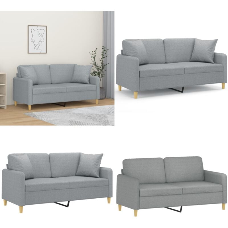 2-Sitzer-Sofa mit Zierkissen Hellgrau 140 cm Stoff - Couch - 2-Sitzer-Sofa - Wohnzimmersofa - Hellgraues Sofa - Polyester Sofa - Home & Living