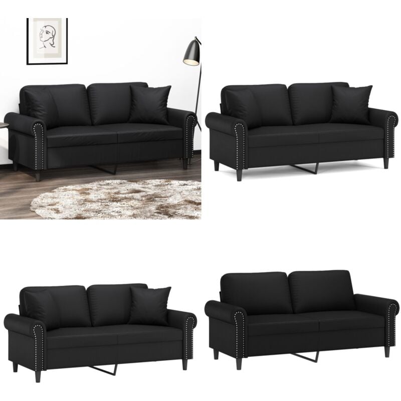 Vidaxl - 2-Sitzer-Sofa mit Zierkissen Schwarz 140 cm Kunstleder - 2-Sitzer-Sofa - Schwarzes Sofa - Couch Schwarz - Wohnzimmersofa - Lederlook Sofa