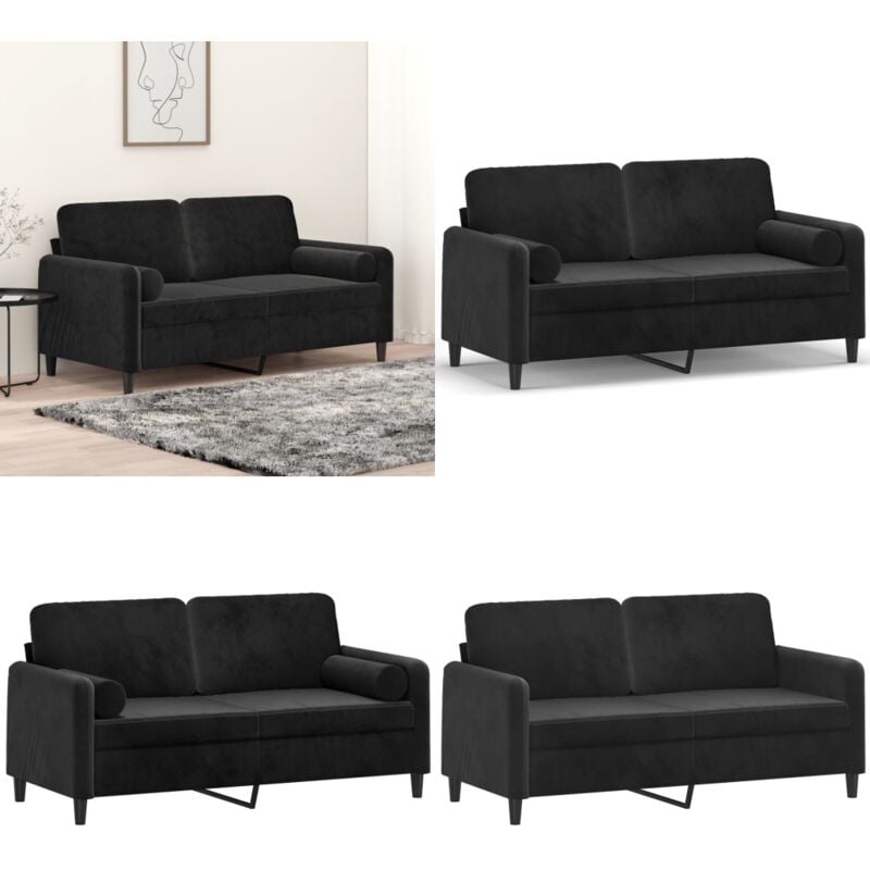2-Sitzer-Sofa mit Zierkissen Schwarz 140 cm Samt - Samtsofa - 2-Sitzer-Sofa - Wohnzimmersofa - Schwarzes Sofa - Gemütliches Sofa - Home & Living