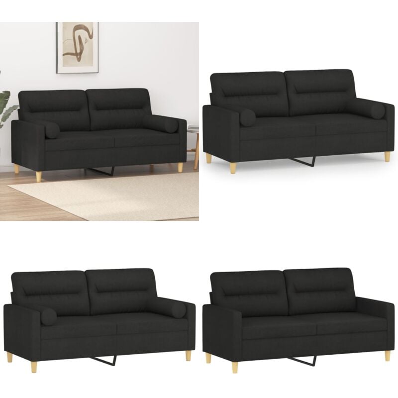 Vidaxl - 2-Sitzer-Sofa mit Zierkissen Schwarz 140 cm Stoff - 2-Sitzer-Sofa - Schwarzes Sofa - Wohnzimmersofa - Gemütliches Sofa - Schaumstoff Sofa