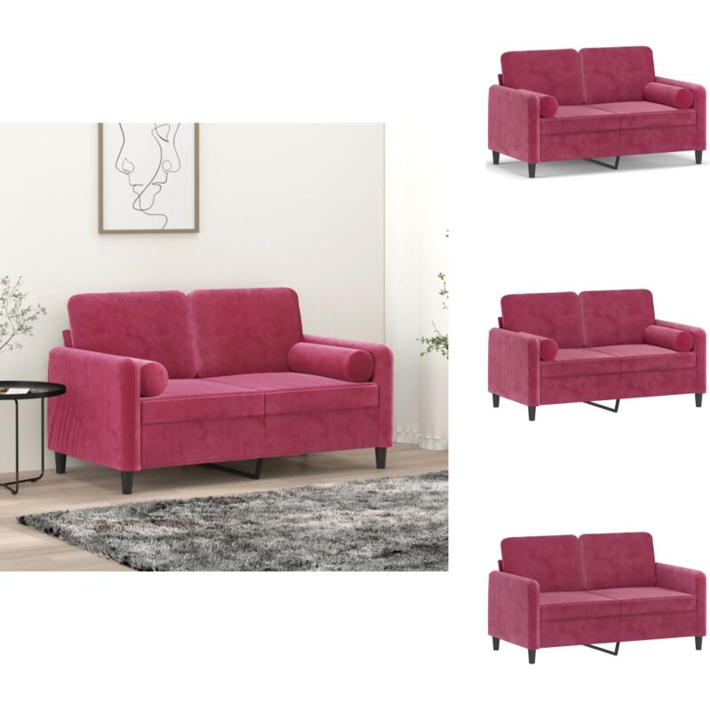 2-Sitzer-Sofa mit Zierkissen Weinrot 120 cm Samt - Samtsofa - Wohnzimmersofa - 2er Sofa - Weinrot Sofa - Gemütliches Sofa