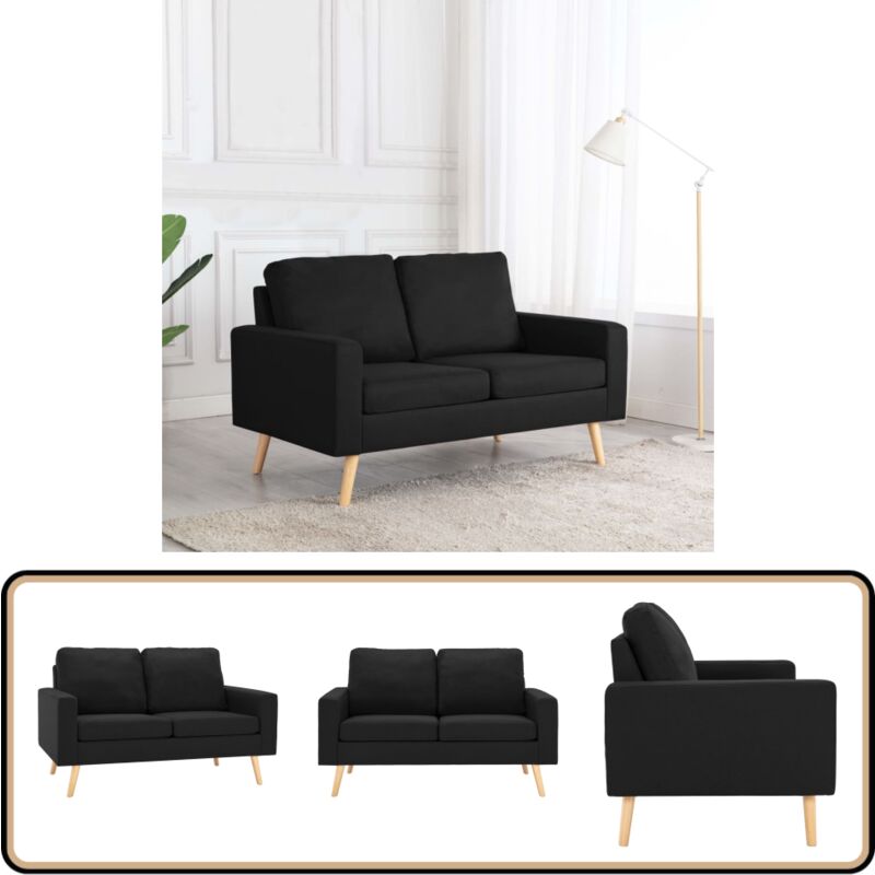 2-Sitzer-Sofa Schwarz Stoff - 2-Sitzer Sofa - Schwarzes Sofa - Couch Schwarz - Gemütliches Sofa - Modernes Sofa