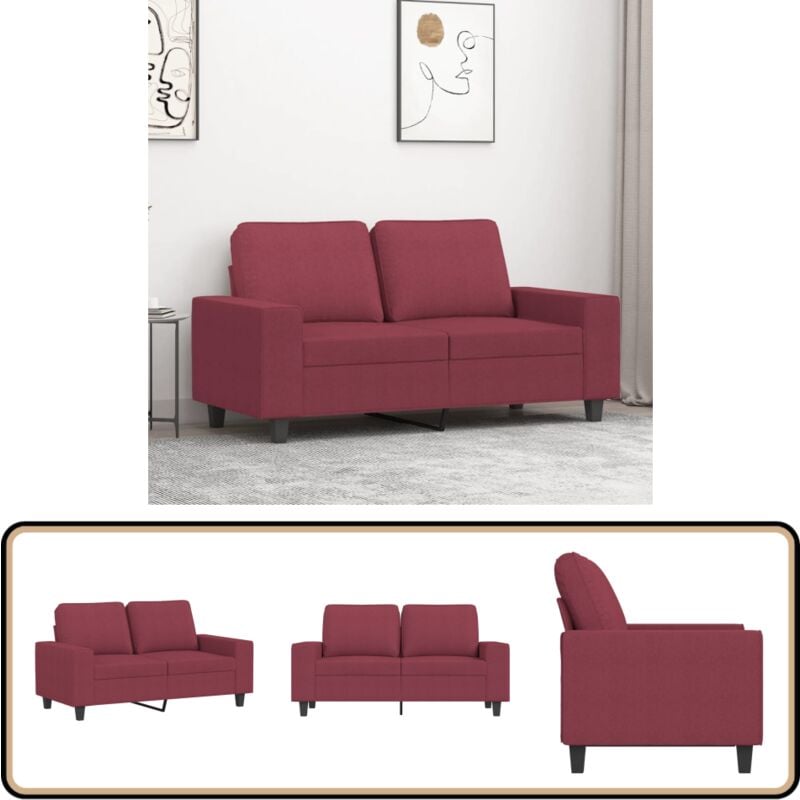 2-Sitzer-Sofa Weinrot 120 cm Stoff - Couch - 2-Sitzer Sofa - Wohnzimmersofa - Weinrot Sofa - Lederlook Sofa