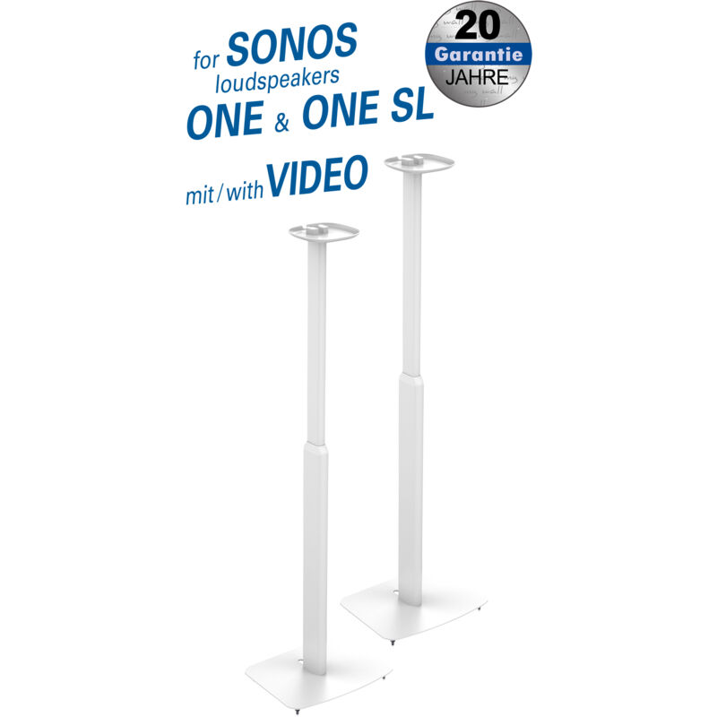2 Ständer für sonos-Lautsprecher, für sonos one & one sl Belastung: 3 kg, Höhe: 700 - 1270 mm, Inhalt: 2 Stück, weiß