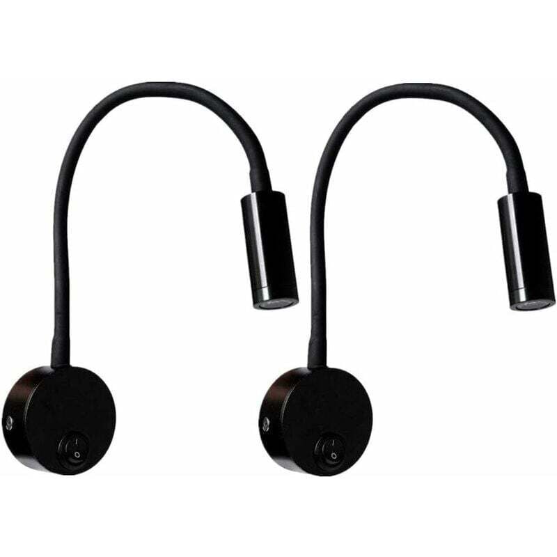2 Pièces Noire Lampe de lecture Murale 3W, Flexible Cou Réglable Applique Lampe de Bureau en Aluminium, Lampe de Chevet avec Interrupteur LED Soins