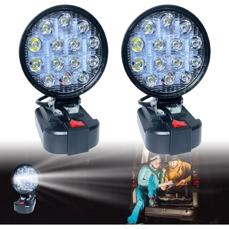 2 Stück Akku Lampe für Makita 18v, led Arbeitsleuchte Akku led Strahler Tragbares Flutlichter Baustellen Lampe Taschenlampe Scheinwerfer für Makita