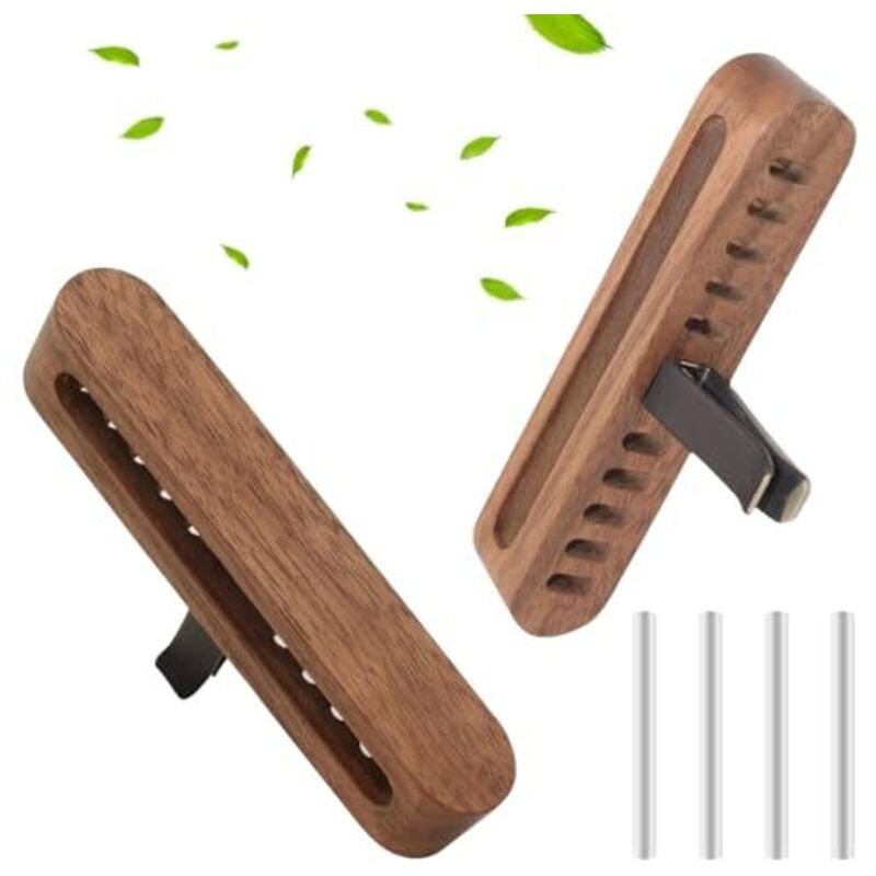 2 Stück Auto Diffusor Holz, Auto Lufterfrischer mit 4 Nachfüllauflagen, Nussbaum Auto Vent Diffusor, Auto Aromatherapie Vent Clip mit Ihrem
