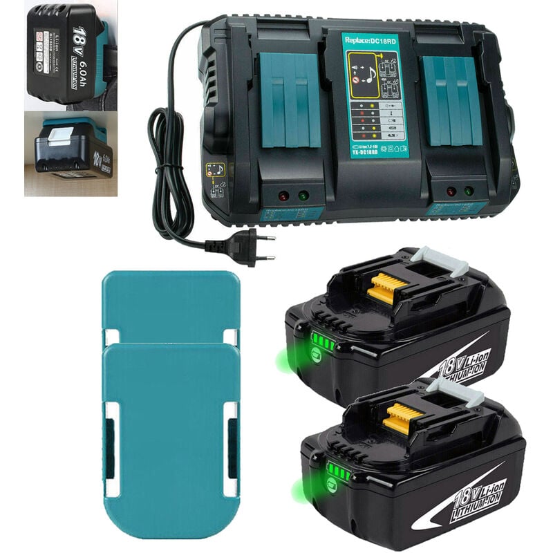 Powerwings - 2 Stück BL1850B Ersatzakku für Makita 18V Akku 5,0Ah Li-lon Ersatzaccu mit Doppel-SchnellLadegerät DC18RD, für Makita 18Volt BL1860B