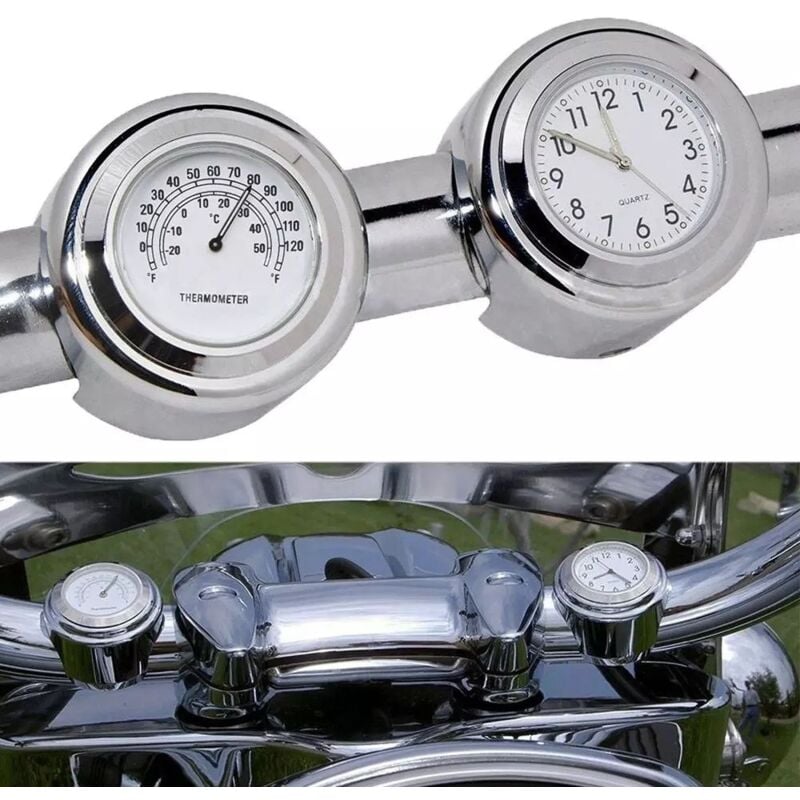 2 Stück (Bleichzeit + Bleichtemperatur) Motorrad-Uhr, Uhr, Motorrad-Thermometer, 22–25 mm, Lenkerhalterung, Zifferblatt, Uhr, Uhr, Thermometer,